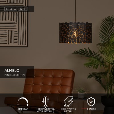 Lucide ALMELO - Pendelleuchten - Ø 40 cm - 1xE27 - Schwarz
